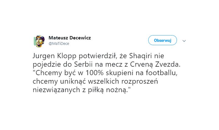 DLATEGO Shaqiri nie jedzie na mecz LM z Crveną!